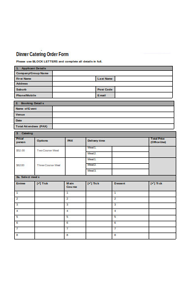FREE 30+ Catering Order Forms in PDF | MS Word | Excel