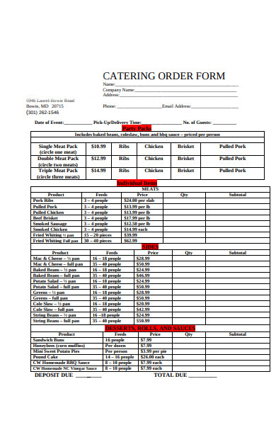 FREE 30+ Catering Order Forms in PDF | MS Word | Excel