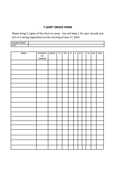 Fillable T Shirt Order Form Printable Pdf Download - Bank2home.com