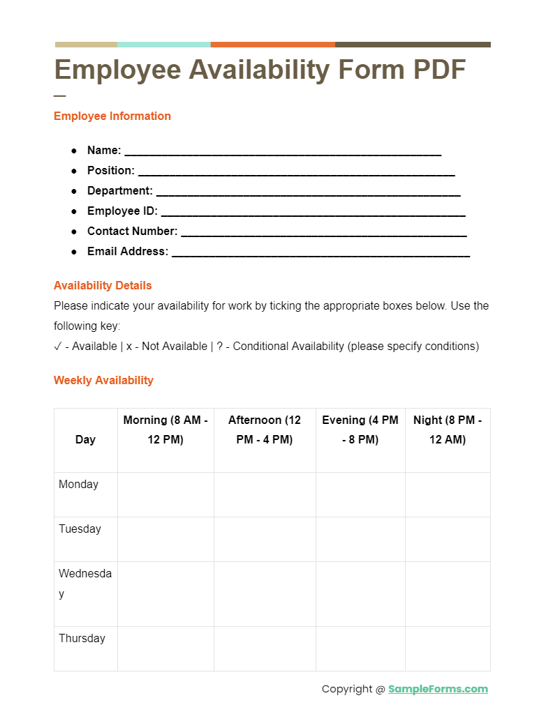FREE 19+ Employee Availability Form Samples, PDF, MS Word, Google Docs