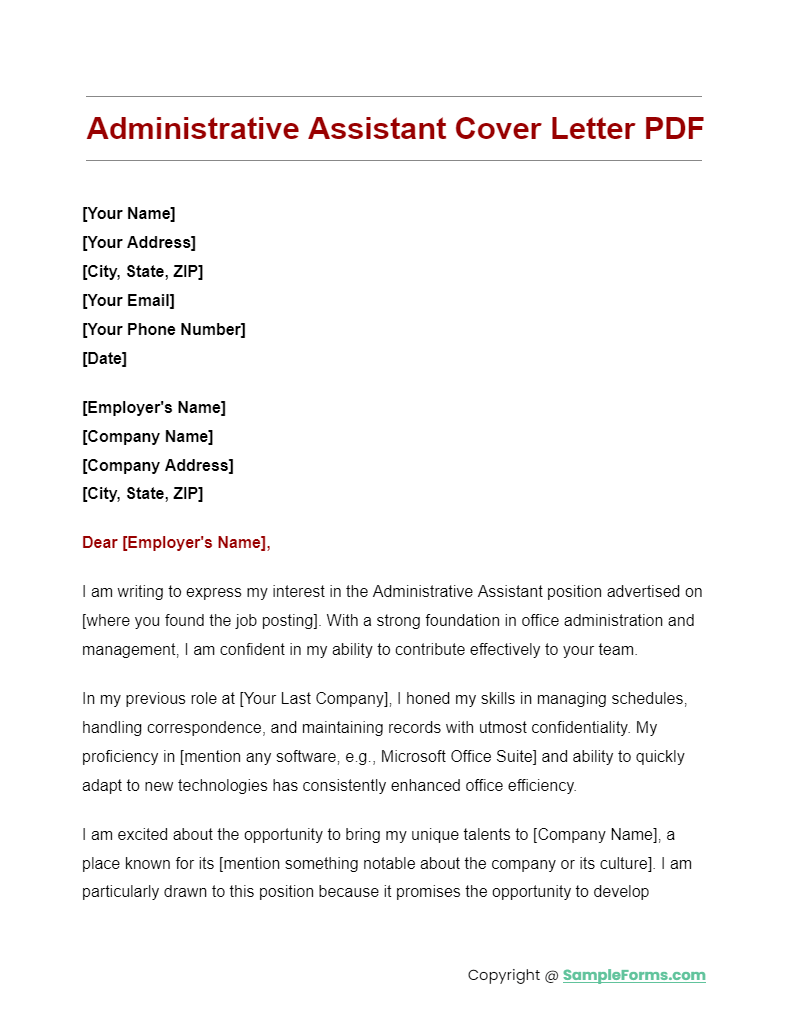 FREE 11+ Administrative Assistant Cover Letter Sample, PDF, MS Word