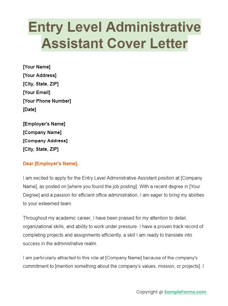 FREE 11+ Administrative Assistant Cover Letter Sample, PDF, MS Word