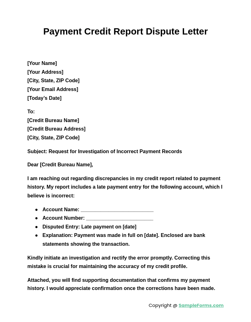 FREE 11+ Credit Report Dispute Letter Samples, PDF, MS Word, Google Docs