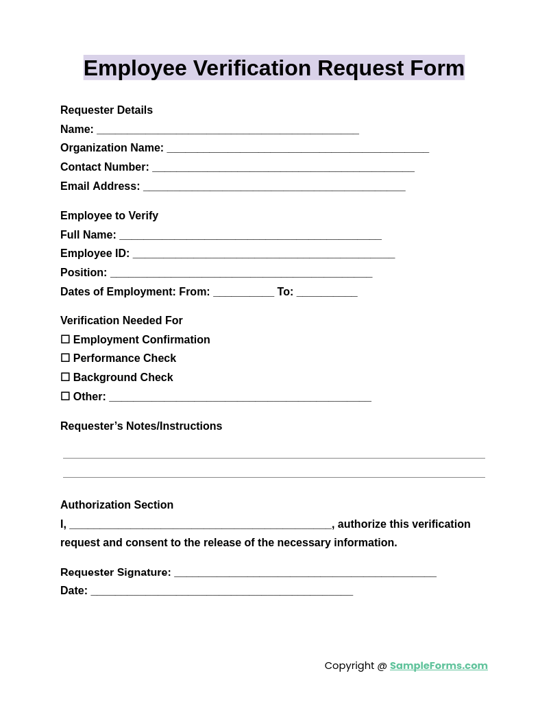 Employment Verification Request Form Template(07)