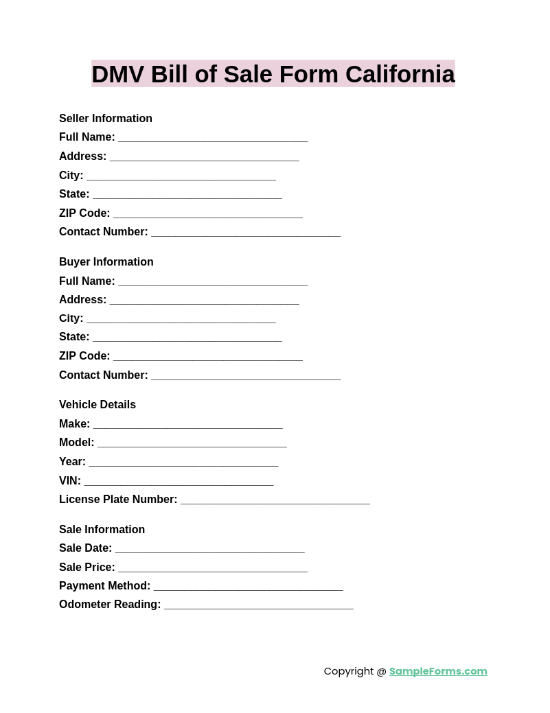FREE 16+ DMV Bill of Sale Form Samples, PDF, MS Word, Google Docs, Excel(09)