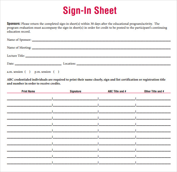 FREE 32+ Sample Sign In Sheet Templates in PDF MS Word Apple Pages