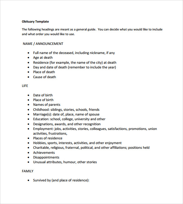 FREE 34+ Printable Obituary Templates in PDF MS Word PSD