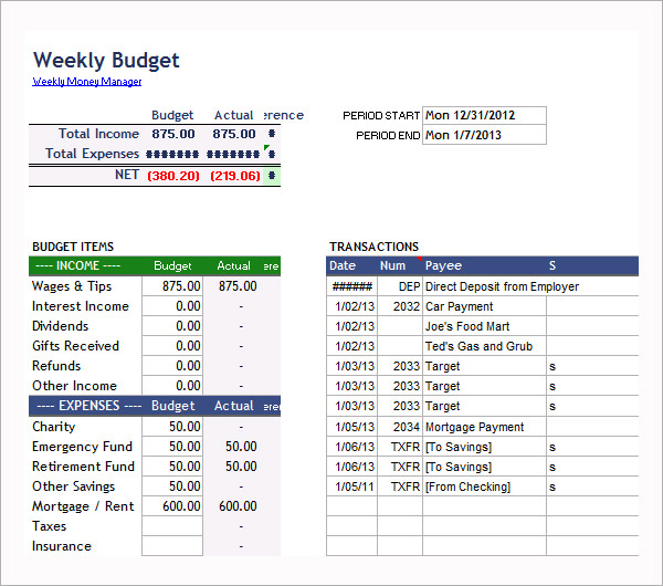 8 Examples of BiWeekly Budget Templates Sample Templates