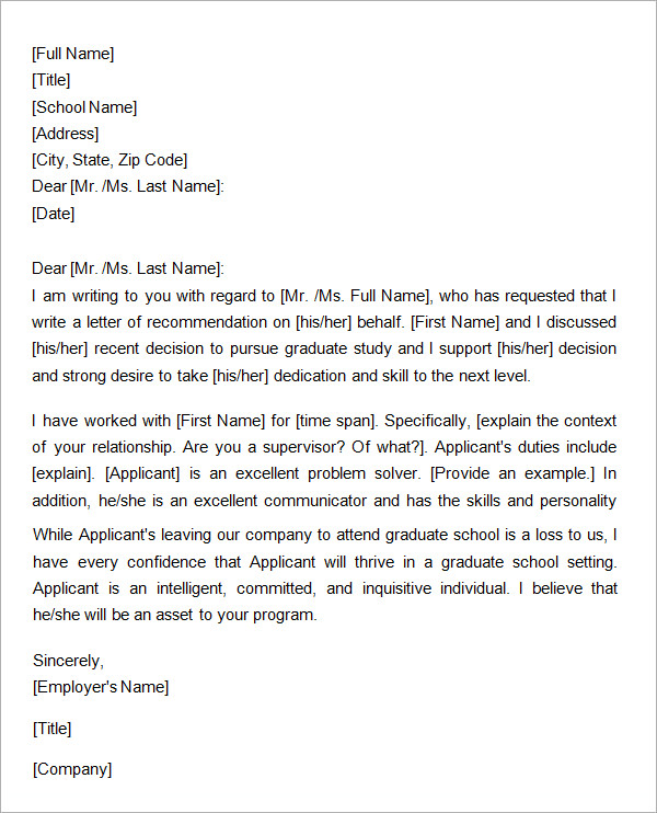 38+ Sample Letters of for Graduate School Sample Templates