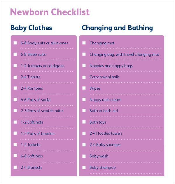 FREE 9+ Newborn Checklist Samples in Google Docs MS Word Pages PDF
