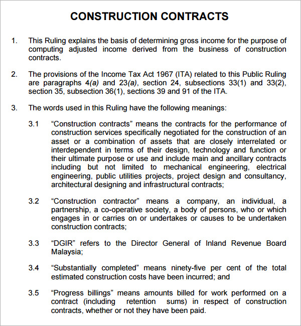 Construction Contract 7+ Free PDF Download Sample Templates