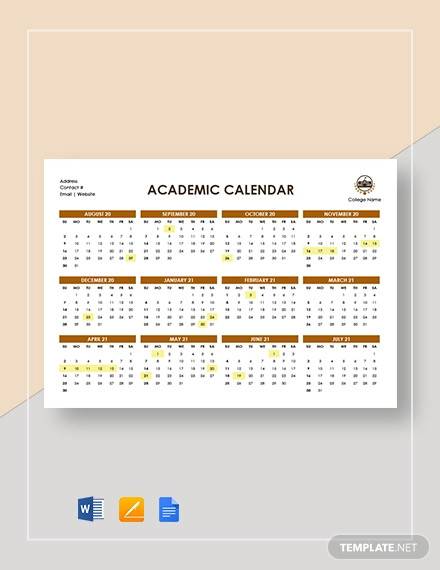 FREE 14+ Academic Calendar Templates in MS Word | Pages | Google Docs | PDF