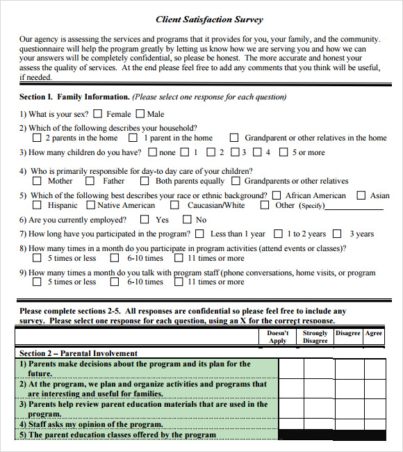 7+ Client Satisfaction Survey Samples Sample Templates