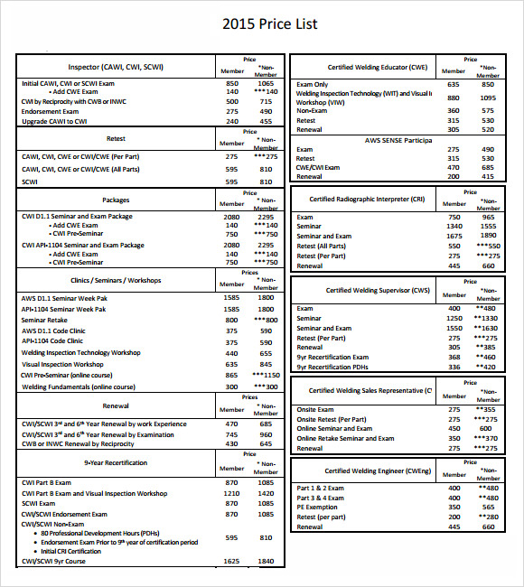 Photography Package Price Sheet Samples Package List Pricing Template