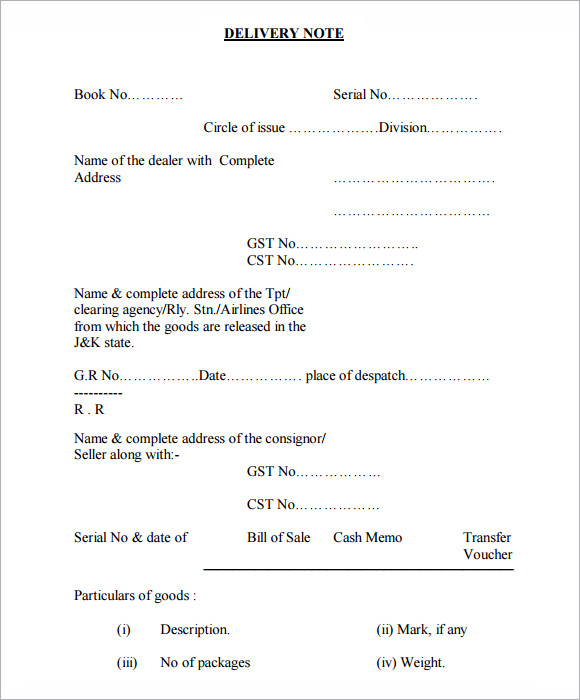 FREE 36+ Sample Delivery Note Templates in MS Word Numbers Pages