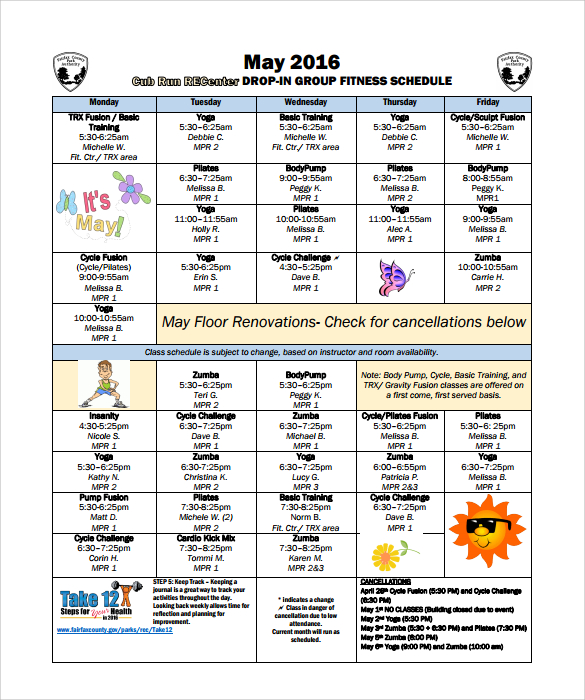 Workout Planner Calendar Google Sheets, Excel Template.net