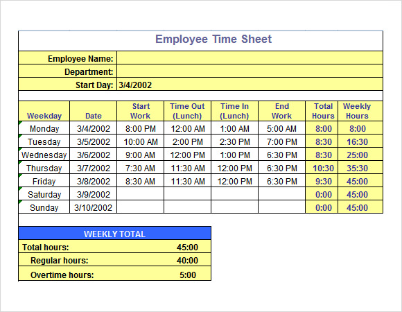 24+ Sample Time Sheets Sample Templates