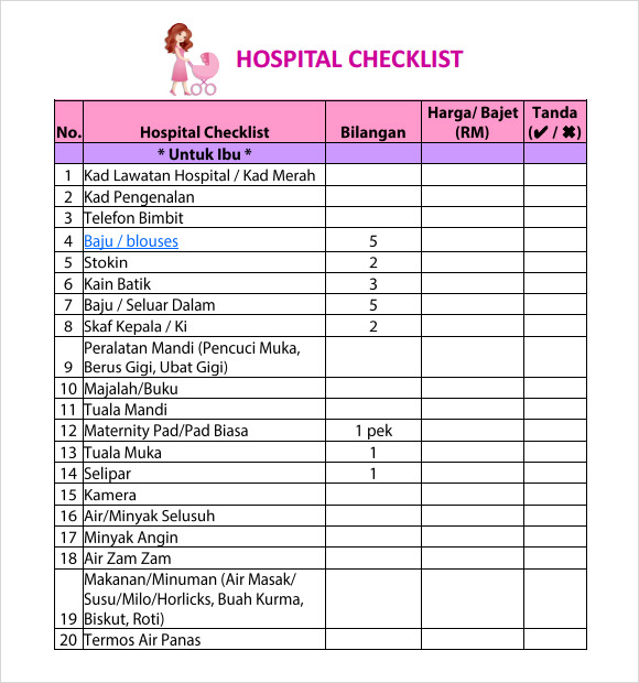 Checklist Format Hospital