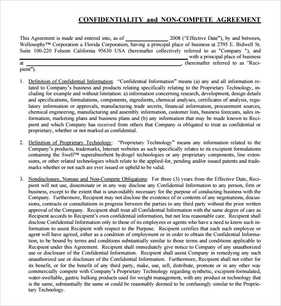 FREE 12+ Non Compete Agreement Templates in PDF MS Word Google Docs