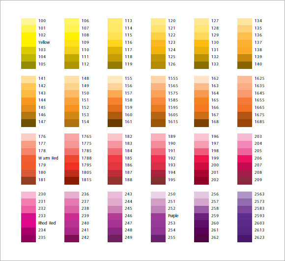7+ Sample Pantone Color Charts Sample Templates