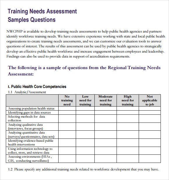 Training Needs Assessment 10+ Free Samples , Examples , Format