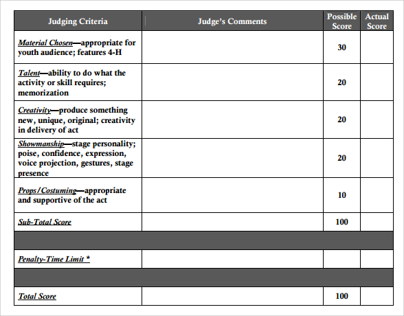 FREE 9+ Sample Talent Show Score Sheet Templates in PDF MS Word Pages