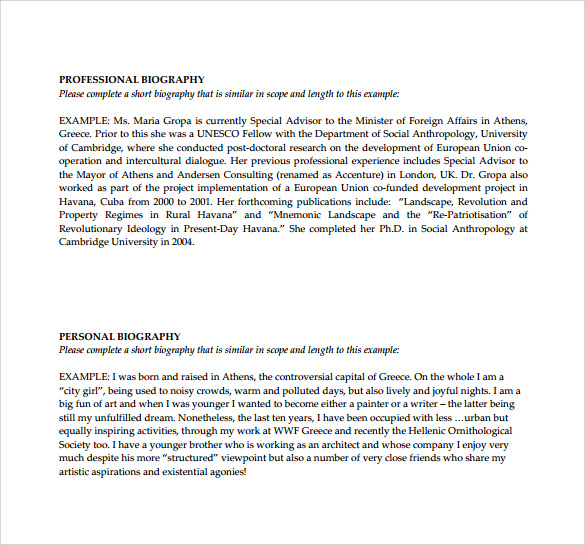 FREE 17+ Sample Biography in PDF MS Word