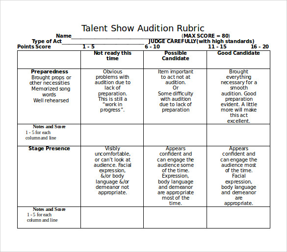 10+ Talent Show Score Sheet Samples Sample Templates