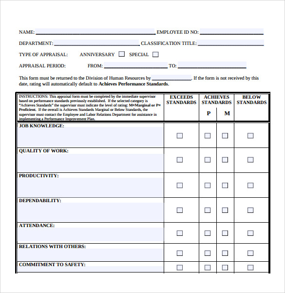 10 Employee Evaluation Forms Samples , Examples & format Sample