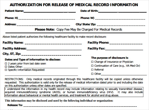 8 Generic Medical Records Release Form Sample Templates