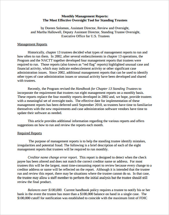 15+ Sample Monthly Management Report Templates Sample Templates