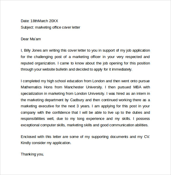 FREE 9+ Marketing Cover Letter Examples in PDF MS Word