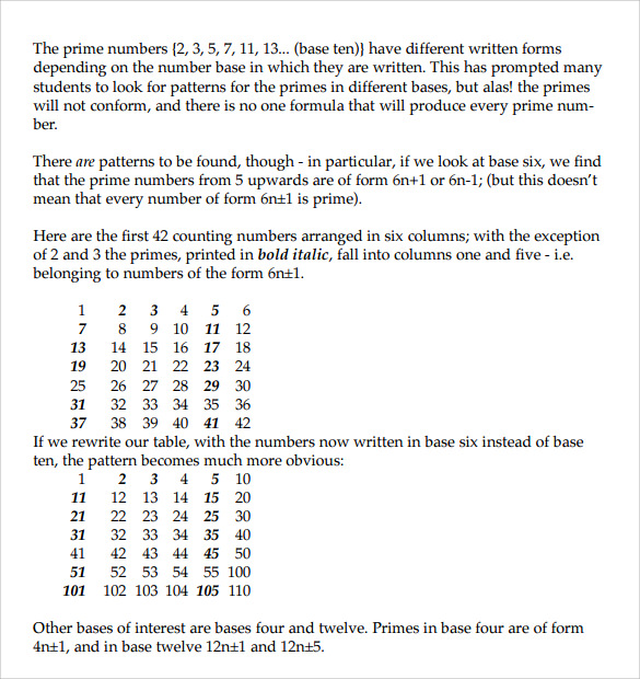 FREE 8+ Sample Prime Number Chart Templates in PDF MS Word