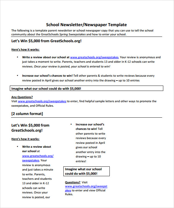 FREE 5+ Sample School Newspaper Templates in PDF MS Word