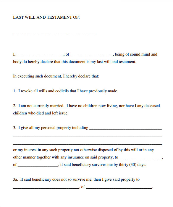 Sample Last Will And Testament Form 9+ Free , Examples , Format