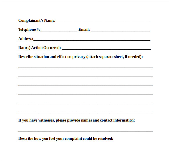 8 Patient Complaint Forms Samples , Examples & Formats Sample Templates