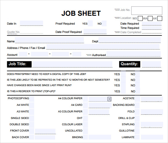 FREE 13+ Sample Job Sheet Templates in PDF