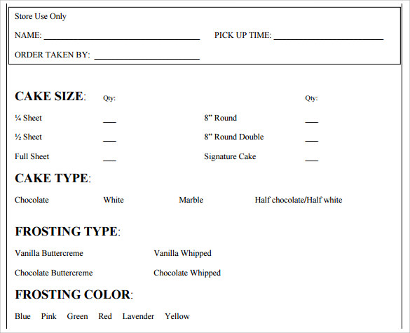 FREE 16+ Sample Cake Order Form Templates in MS Word | PDF