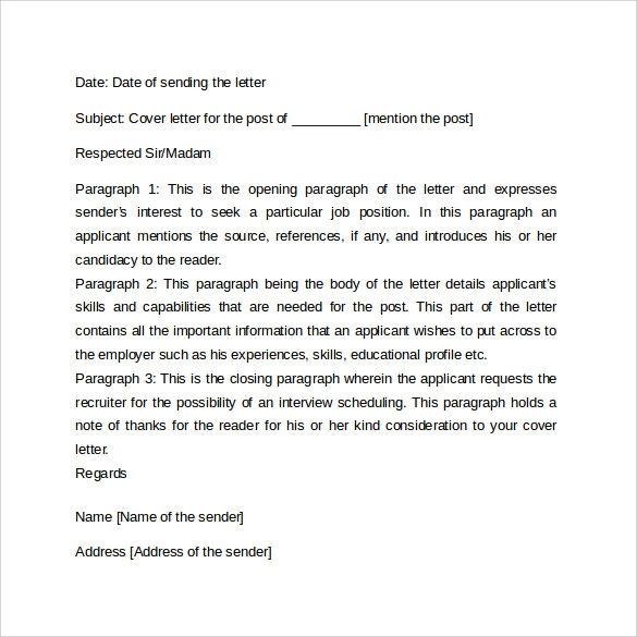 FREE 11+ Sample Cover Letter Format Examples in MS Word PDF