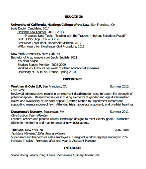 FREE 13+ Sample Legal Resume Templates in PDF MS Word