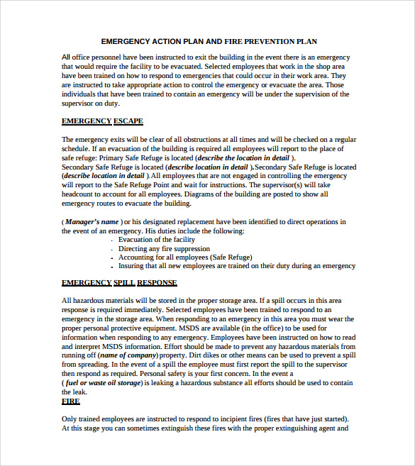 Sample Emergency Action Plan Template 9+ Documents in PDF , Word