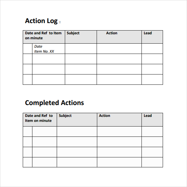 Action Log Template