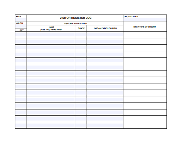 Sample Visitors Log Template 9+ Free Documents in PDF, Word