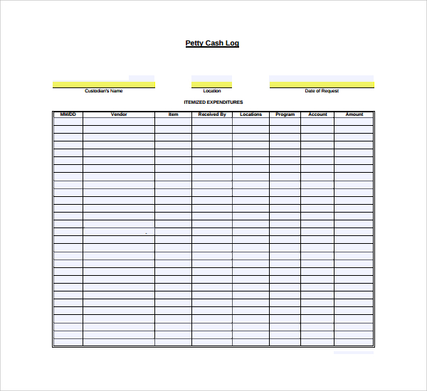 8 Petty Cash Log Templates to Download Sample Templates