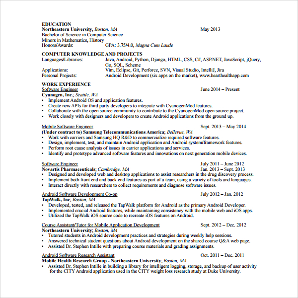 Sample resume with minors