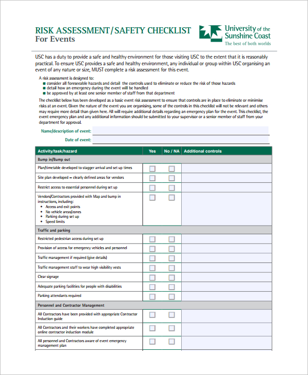 FREE 10+ Sample Risk Assessment Checklist Templates in Google Docs Word Pages PDF