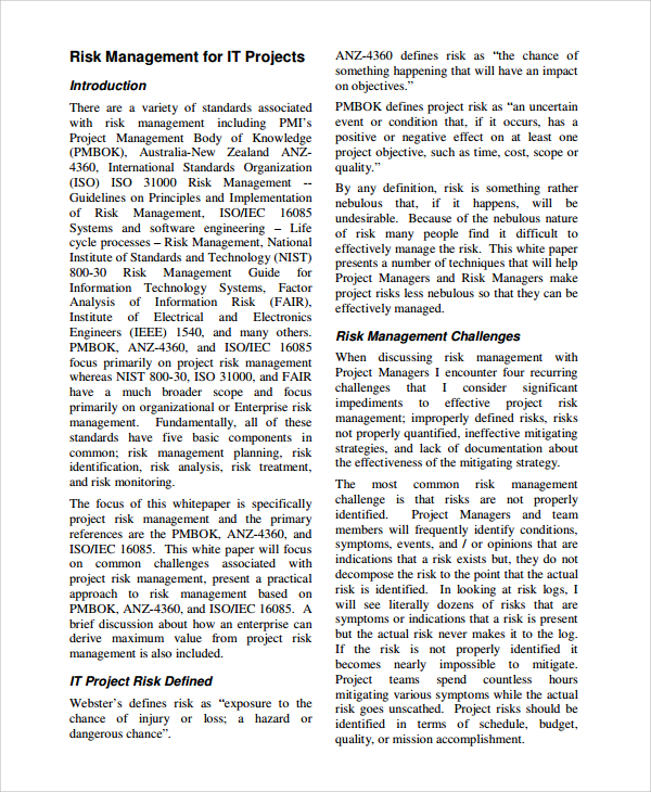 FREE 8+ Sample Project Risk Management Templates in PDF MS Word