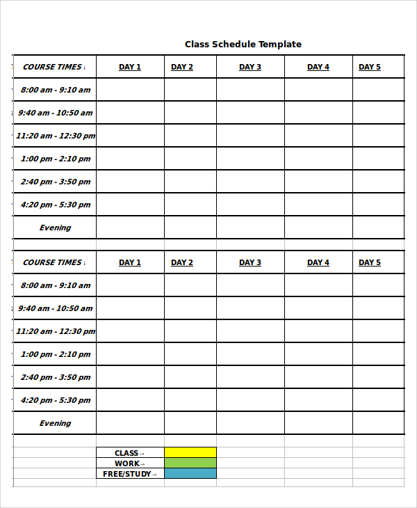 FREE 9+ Sample Class Timetable Templates in PDF MS Word Excel