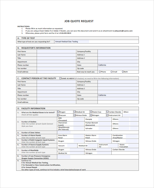 FREE 6+ Sample Job Quote Templates in PDF MS Word