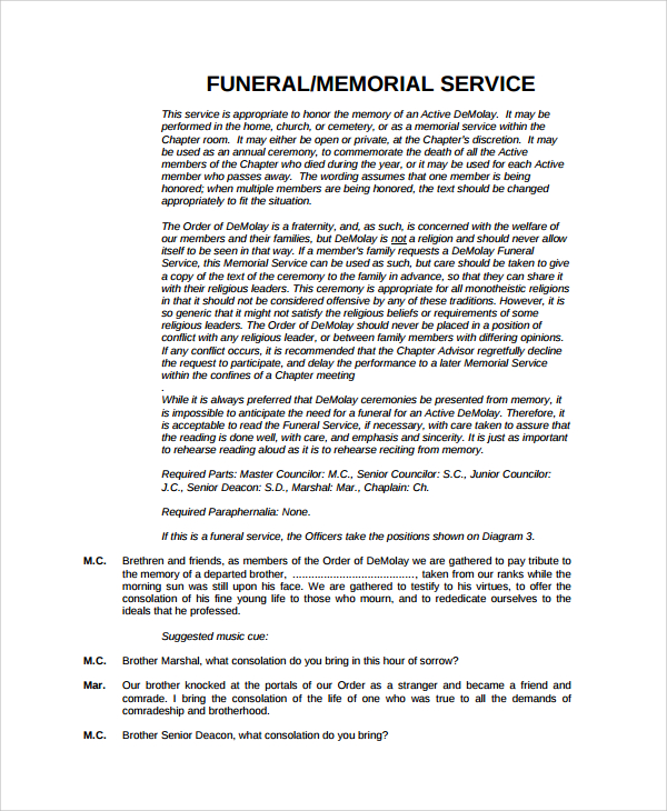 FREE 12+ Sample Funeral Service in PDF PSD MS Word